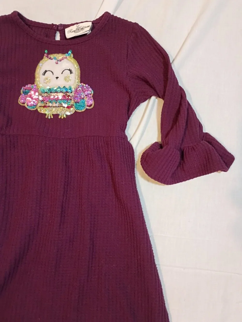 Rare Editions/Dress/Girls 6X/Purple/Sequin Owl Ruffle Sleeve Woodlandcore Sparkl - Picture 7 of 9